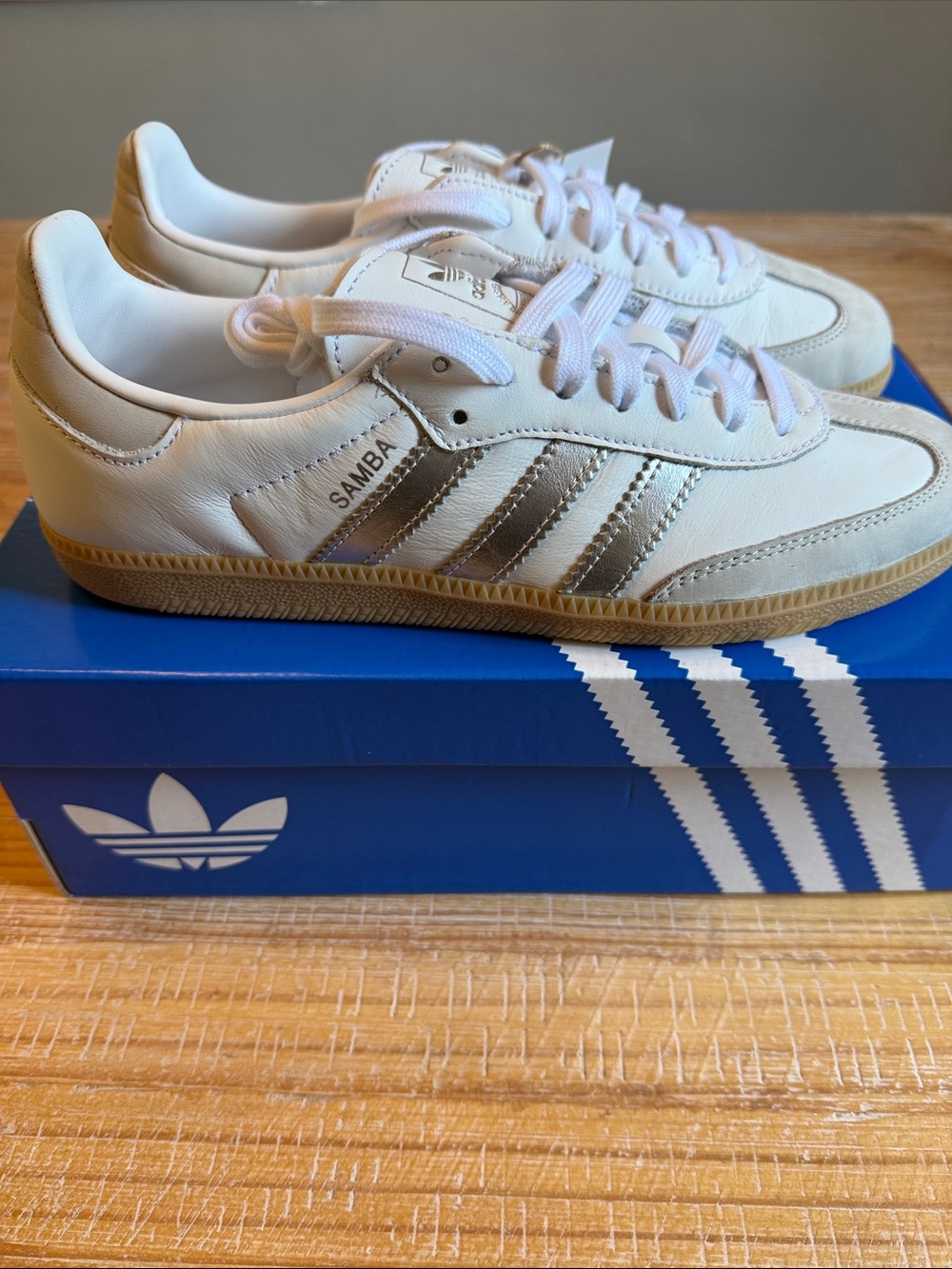 adidas Samba Sneakers in White with Metallic Stripes